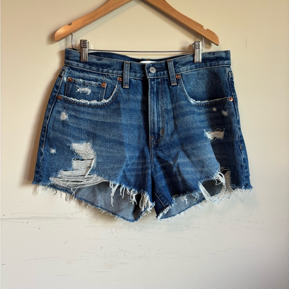 Abercrombie & Fitch Distressed Dark Blue Denim Jean Shorts